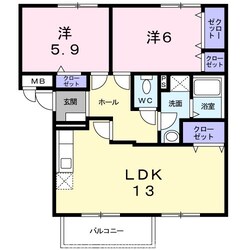 ニューエルディム小山　Ｂの物件間取画像